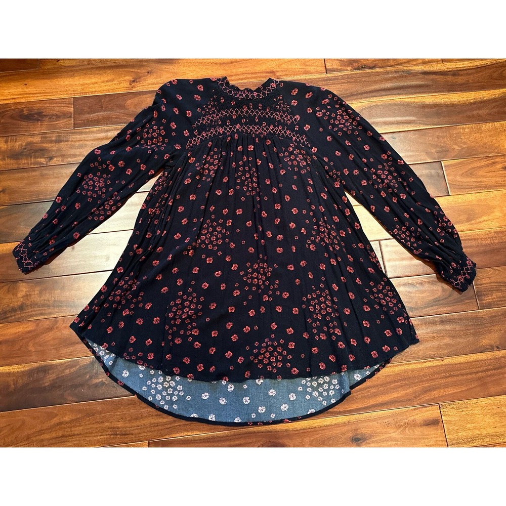 Free People Women’s Floral Dress Small Petite SP Romantic Black Red Flowers